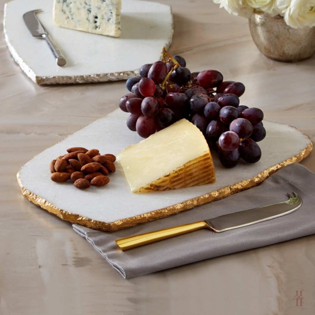 NEW White Marble Cheese Plate and Knife